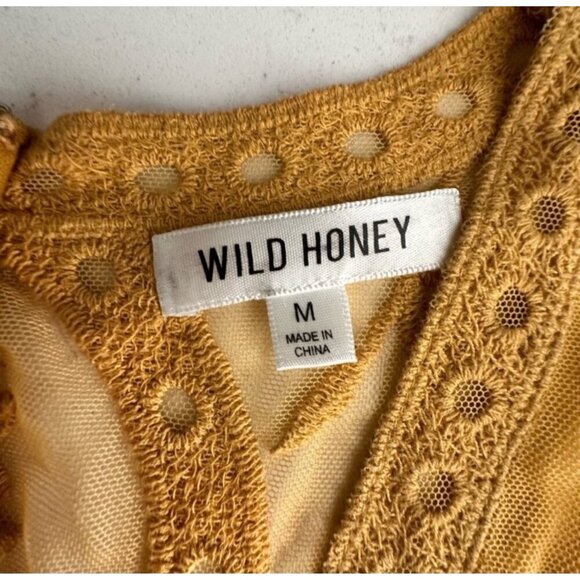 Wild Honey Womens Mustard Embroidered Sheer Romper M - Picture 5 of 10